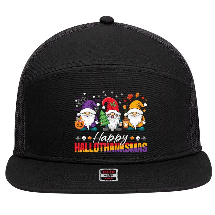 Halloween Thanksgiving Christmas Happy Hallothanksmas Funny 7 Panel Mesh Trucker Snapback Hat