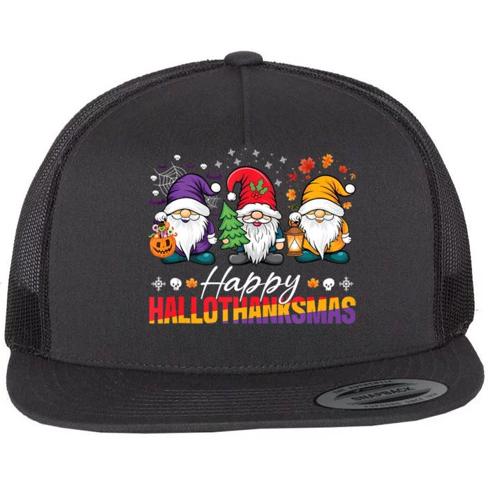 Halloween Thanksgiving Christmas Happy Hallothanksmas Funny Flat Bill Trucker Hat