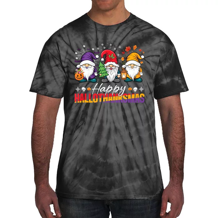 Halloween Thanksgiving Christmas Happy Hallothanksmas Funny Tie-Dye T-Shirt