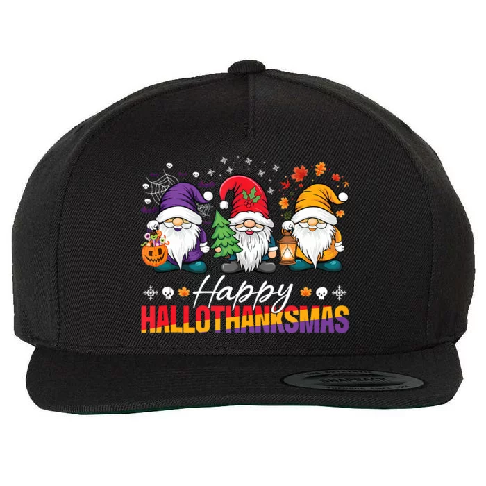 Halloween Thanksgiving Christmas Happy Hallothanksmas Funny Wool Snapback Cap