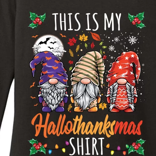 Halloween Thanksgiving Christmas Funny Hallothanksmas Gnomes Cute Gift Womens CVC Long Sleeve Shirt