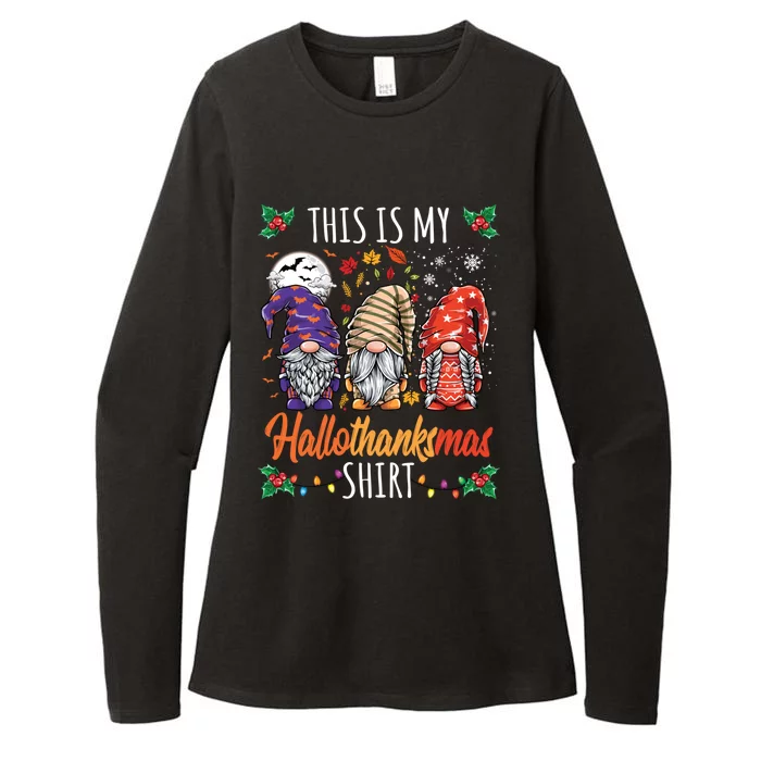 Halloween Thanksgiving Christmas Funny Hallothanksmas Gnomes Cute Gift Womens CVC Long Sleeve Shirt