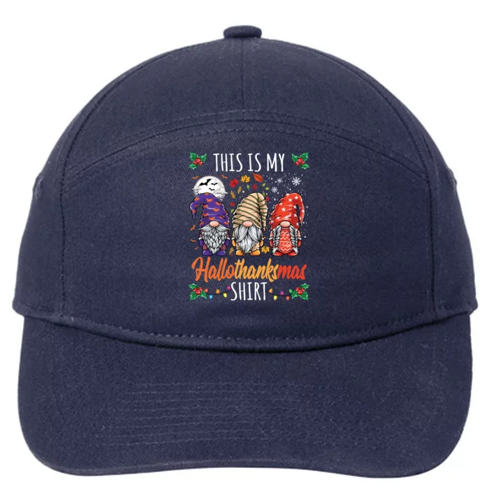 Halloween Thanksgiving Christmas Funny Hallothanksmas Gnomes Cute Gift 7-Panel Snapback Hat