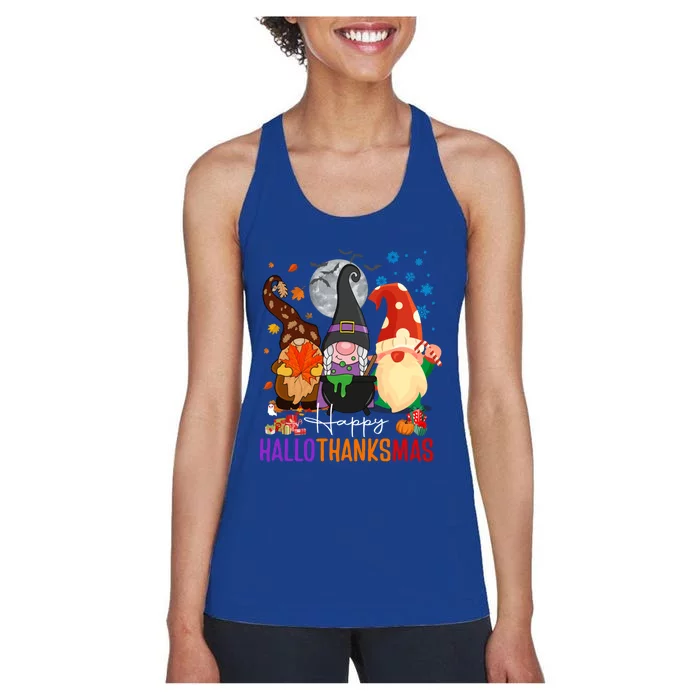 Halloween Thanksgiving Christmas Gnome Happy Hallothanksmas Gift Women's Racerback Tank