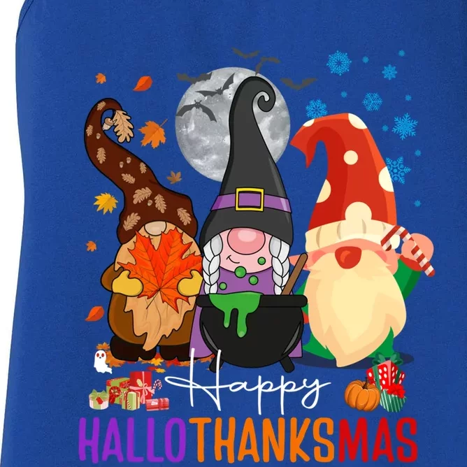 Halloween Thanksgiving Christmas Gnome Happy Hallothanksmas Gift Women's Racerback Tank