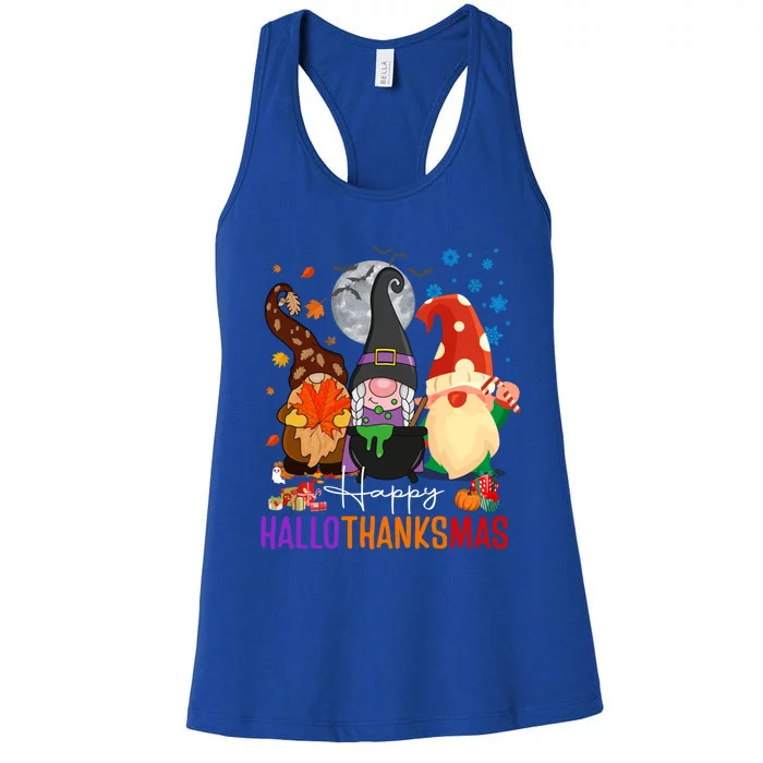 Halloween Thanksgiving Christmas Gnome Happy Hallothanksmas Gift Women's Racerback Tank