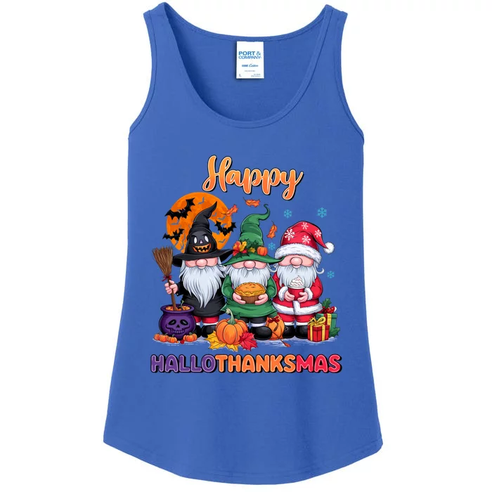 Halloween Thanksgiving Christmas Happy Hallothanksmas Gnomes Funny Gift Ladies Essential Tank