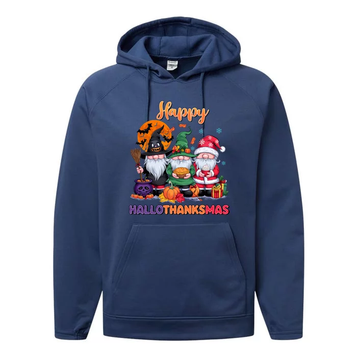 Halloween Thanksgiving Christmas Happy Hallothanksmas Gnomes Funny Gift Performance Fleece Hoodie