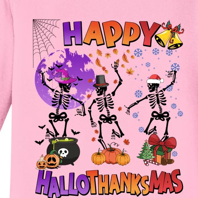 Halloween Thanksgiving Christmas Hallothanksmas Skeleton Gift Baby Long Sleeve Bodysuit