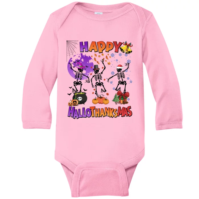 Halloween Thanksgiving Christmas Hallothanksmas Skeleton Gift Baby Long Sleeve Bodysuit