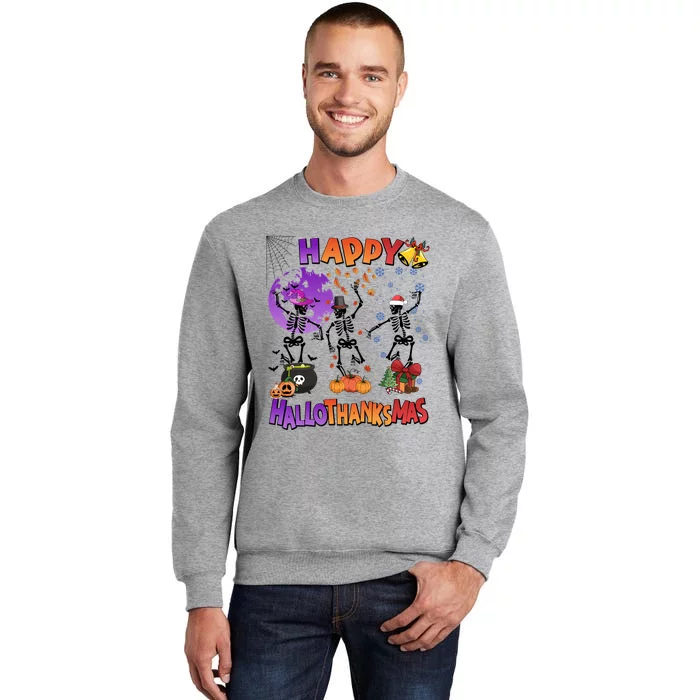 Halloween Thanksgiving Christmas Hallothanksmas Skeleton Gift Tall Sweatshirt