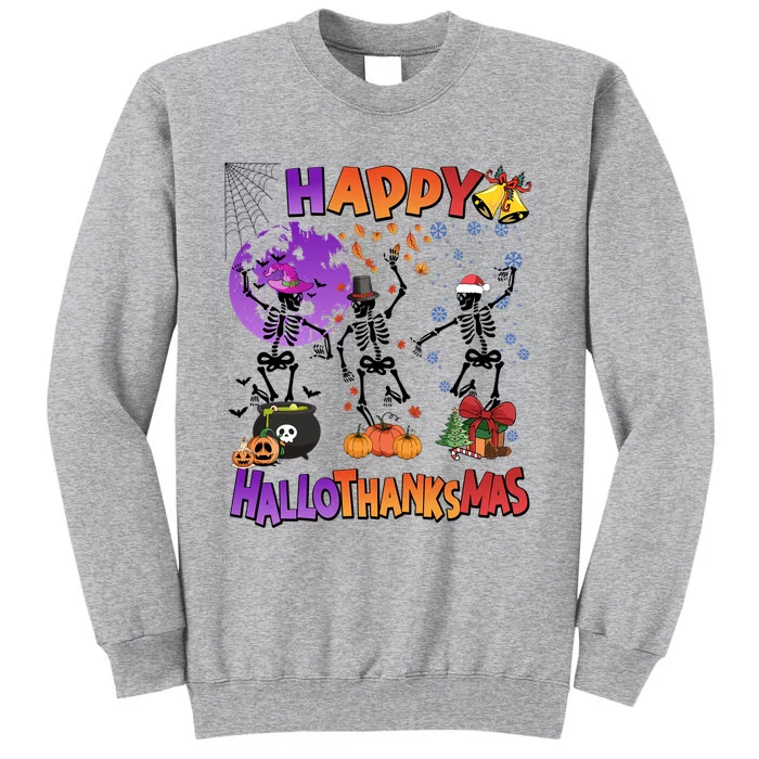 Halloween Thanksgiving Christmas Hallothanksmas Skeleton Gift Tall Sweatshirt