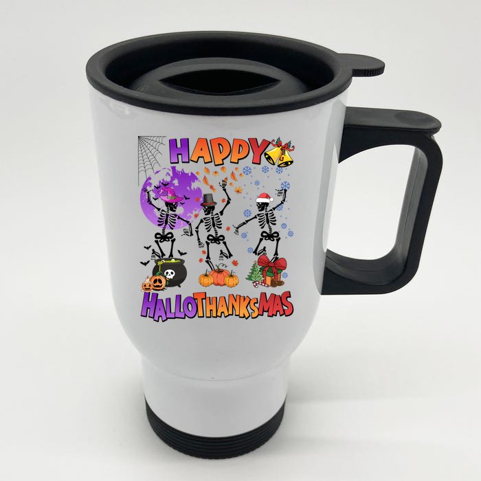 Halloween Thanksgiving Christmas Hallothanksmas Skeleton Gift Front & Back Stainless Steel Travel Mug