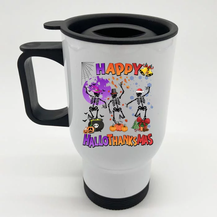 Halloween Thanksgiving Christmas Hallothanksmas Skeleton Gift Front & Back Stainless Steel Travel Mug