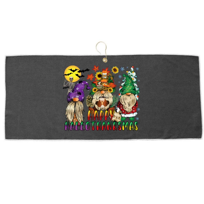 Halloween Thanksgiving Christmas Happy HalloThanksMas Gnomes Large Microfiber Waffle Golf Towel