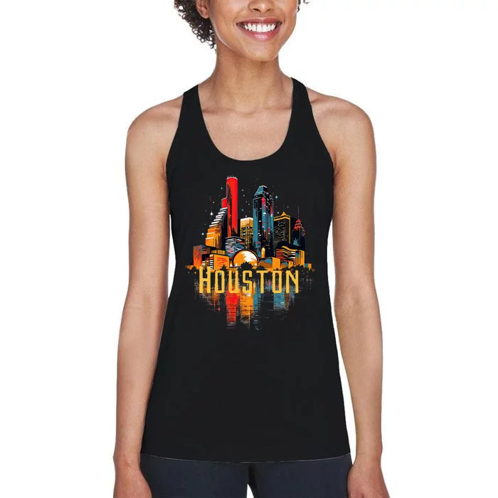 Houston Texas City Downtown Skyline Texas Hou Women's Racerback Tank