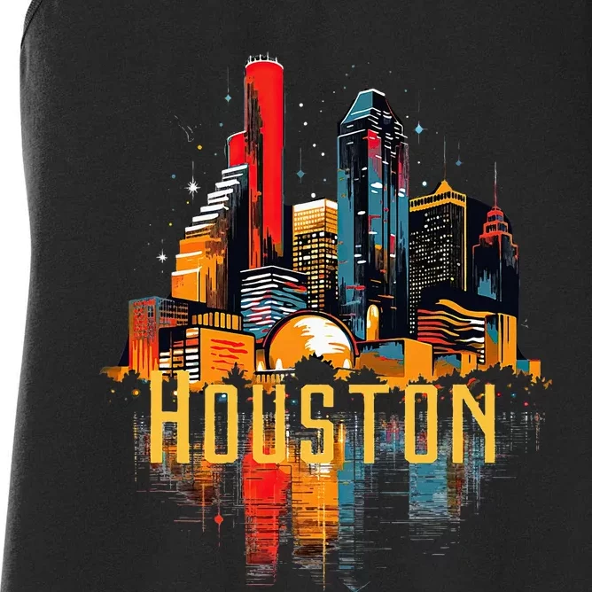 Houston Texas City Downtown Skyline Texas Hou Women's Racerback Tank