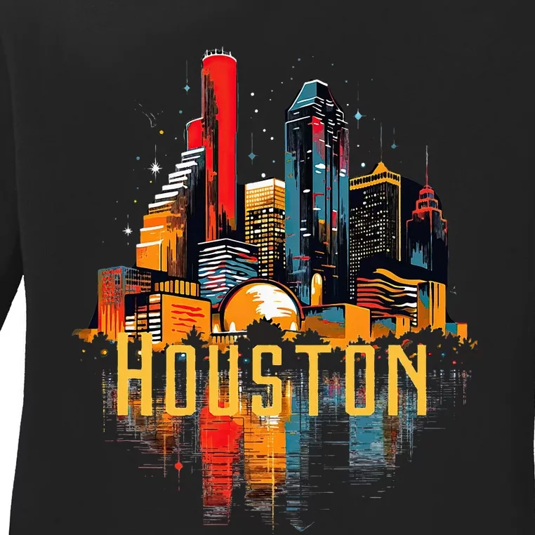 Houston Texas City Downtown Skyline Texas Hou Ladies Long Sleeve Shirt