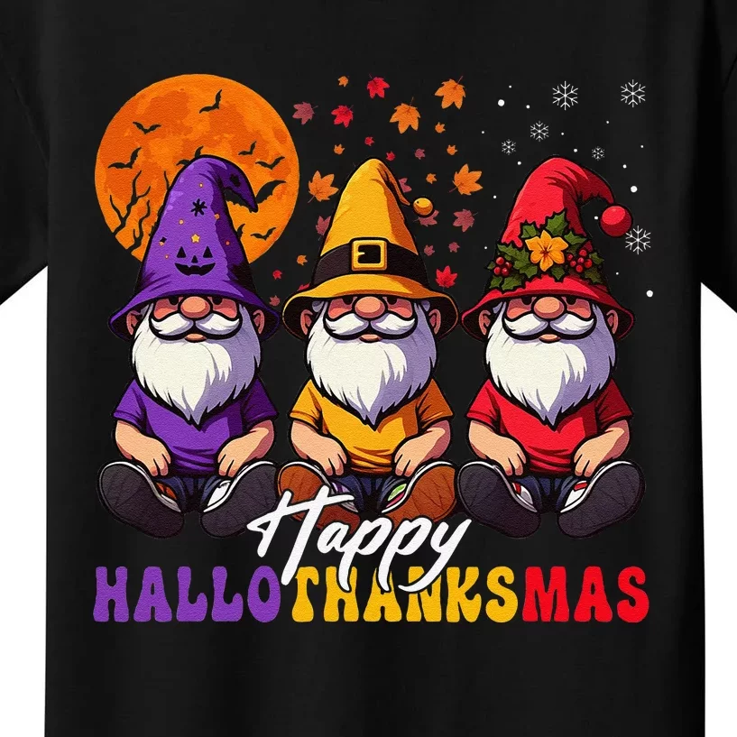 Halloween Thanksgiving Christmas Happy Hallo Thanks Mas Gnomes Kids T-Shirt