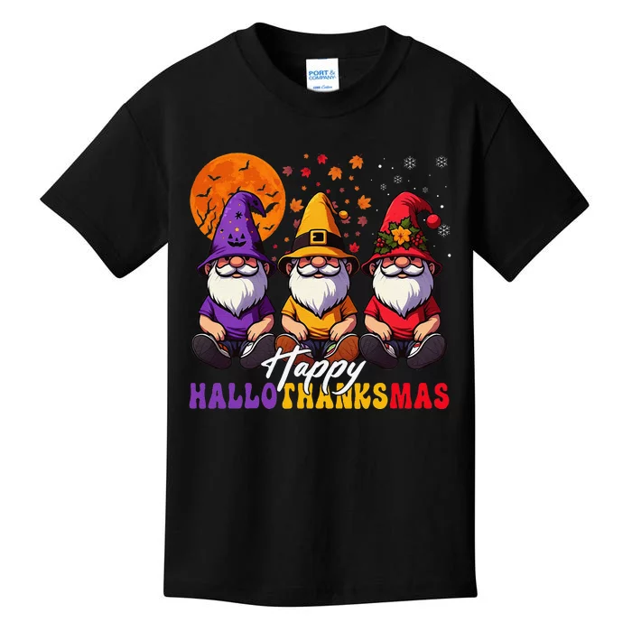 Halloween Thanksgiving Christmas Happy Hallo Thanks Mas Gnomes Kids T-Shirt