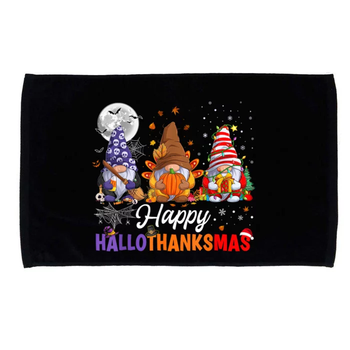 Halloween Thanksgiving Christmas Happy HalloThanksMas Gnomes Microfiber Hand Towel