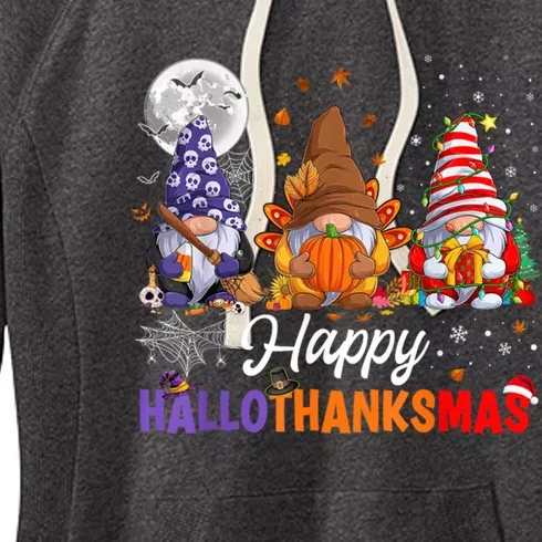 Halloween Thanksgiving Christmas Happy HalloThanksMas Gnomes Women's Fleece Hoodie