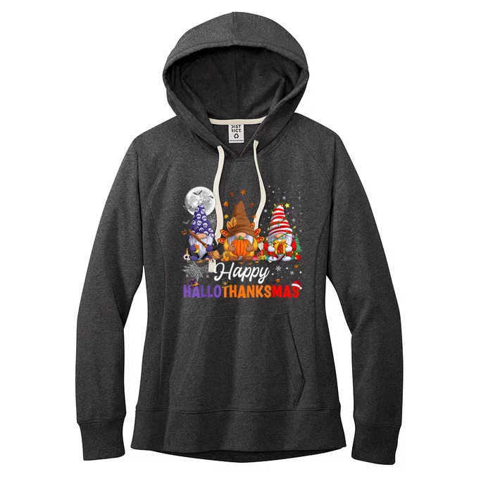 Halloween Thanksgiving Christmas Happy HalloThanksMas Gnomes Women's Fleece Hoodie