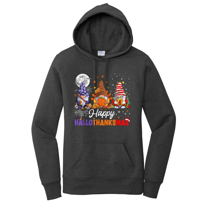 Halloween Thanksgiving Christmas Happy HalloThanksMas Gnomes Women's Pullover Hoodie