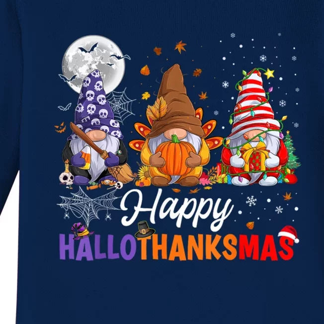 Halloween Thanksgiving Christmas Happy HalloThanksMas Gnomes Baby Long Sleeve Bodysuit