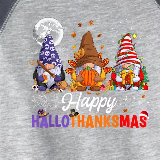 Halloween Thanksgiving Christmas Happy HalloThanksMas Gnomes Toddler Fine Jersey T-Shirt