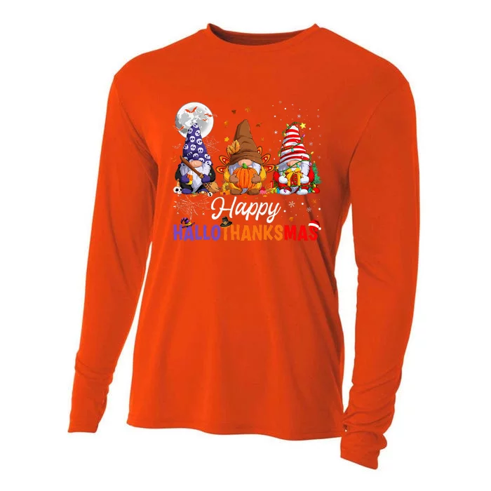 Halloween Thanksgiving Christmas Happy HalloThanksMas Gnomes Cooling Performance Long Sleeve Crew