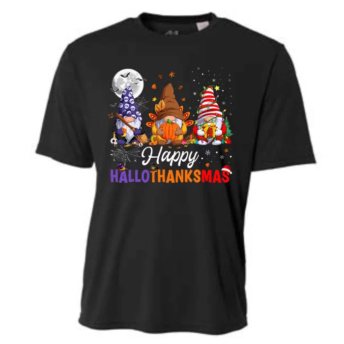 Halloween Thanksgiving Christmas Happy HalloThanksMas Gnomes Cooling Performance Crew T-Shirt