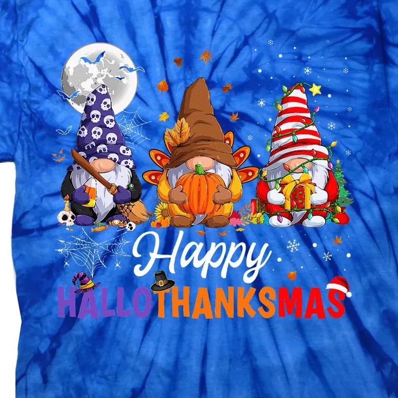 Halloween Thanksgiving Christmas Happy HalloThanksMas Gnomes Tie-Dye T-Shirt