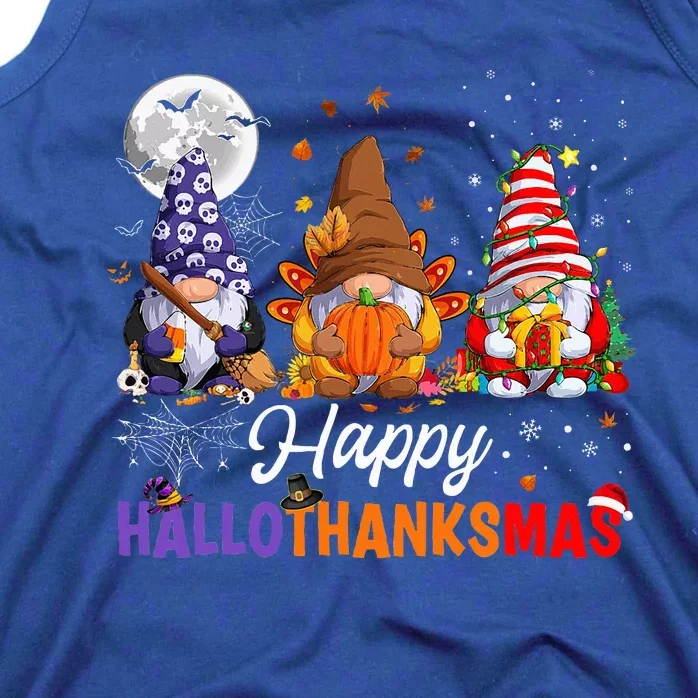 Halloween Thanksgiving Christmas Happy HalloThanksMas Gnomes Tank Top