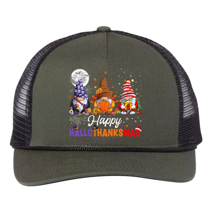 Halloween Thanksgiving Christmas Happy HalloThanksMas Gnomes Retro Rope Trucker Hat Cap