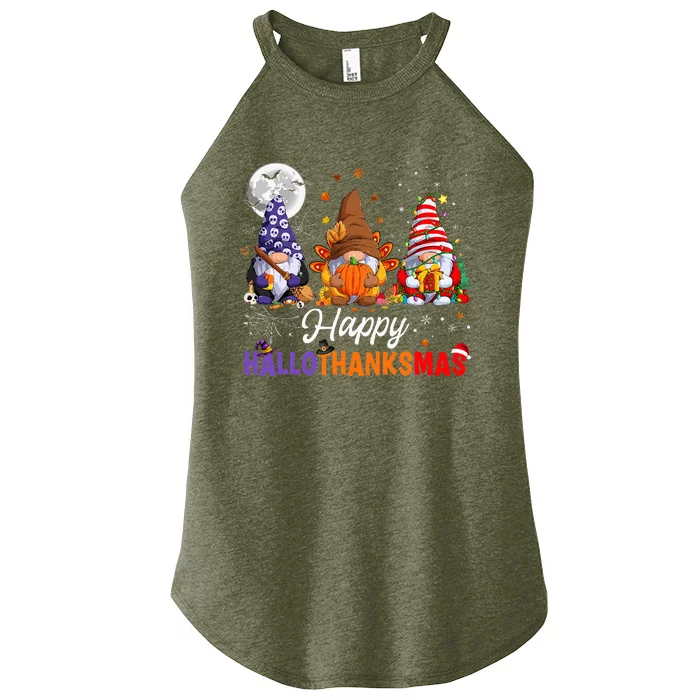 Halloween Thanksgiving Christmas Happy HalloThanksMas Gnomes Women’s Perfect Tri Rocker Tank