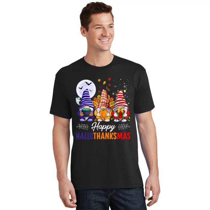 Halloween Thanksgiving Christmas Happy HalloThanksMas Gnomes T-Shirt