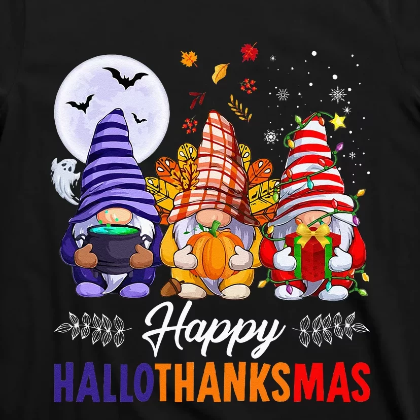 Halloween Thanksgiving Christmas Happy HalloThanksMas Gnomes T-Shirt