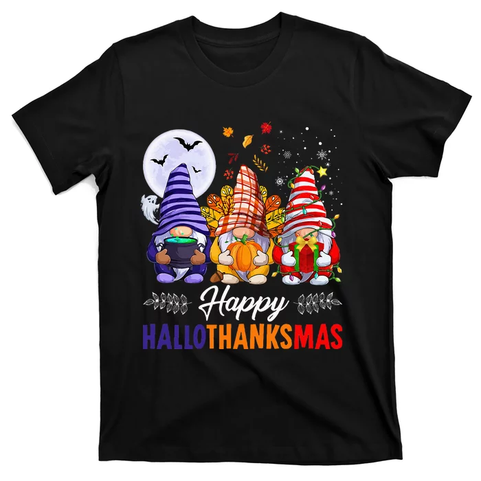 Halloween Thanksgiving Christmas Happy HalloThanksMas Gnomes T-Shirt