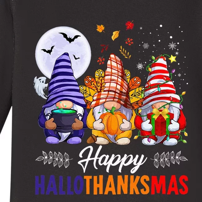 Halloween Thanksgiving Christmas Happy HalloThanksMas Gnomes Baby Long Sleeve Bodysuit