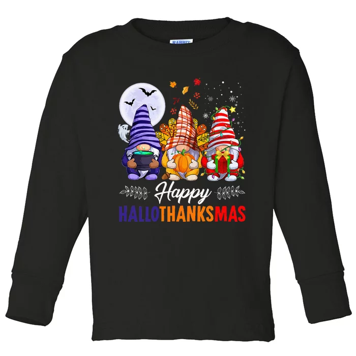 Halloween Thanksgiving Christmas Happy HalloThanksMas Gnomes Toddler Long Sleeve Shirt