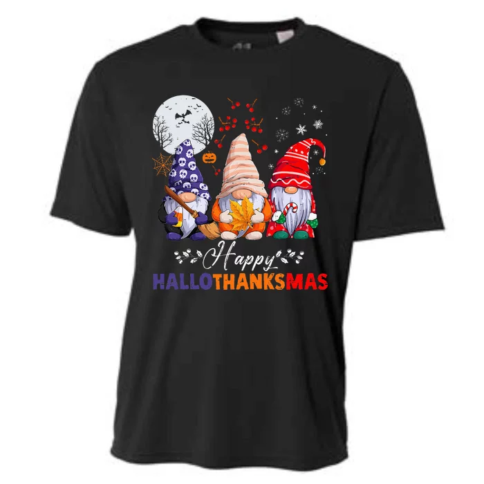 Halloween Thanksgiving Christmas Happy HalloThanksMas Gnomes Cooling Performance Crew T-Shirt