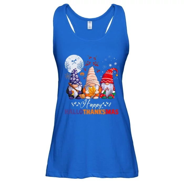 Halloween Thanksgiving Christmas Happy HalloThanksMas Gnomes Ladies Essential Flowy Tank