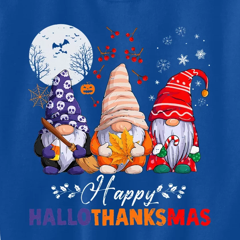 Halloween Thanksgiving Christmas Happy HalloThanksMas Gnomes Kids Sweatshirt