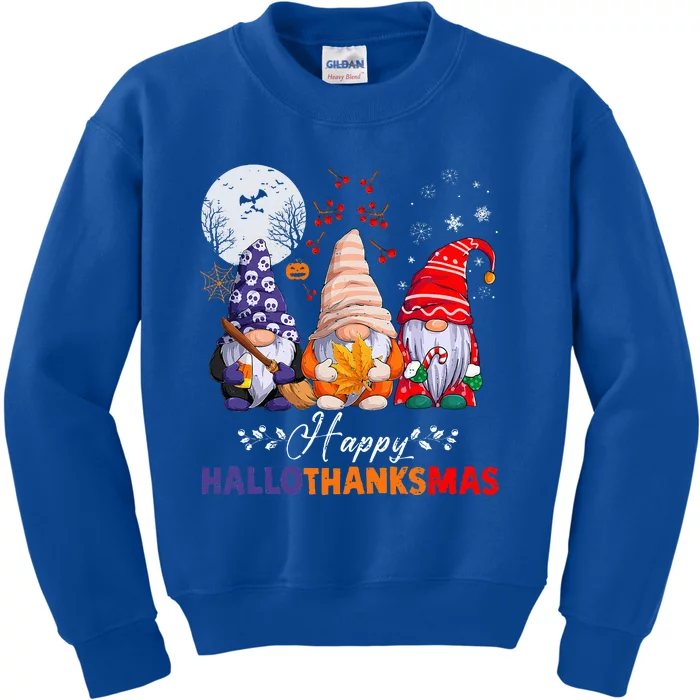 Halloween Thanksgiving Christmas Happy HalloThanksMas Gnomes Kids Sweatshirt