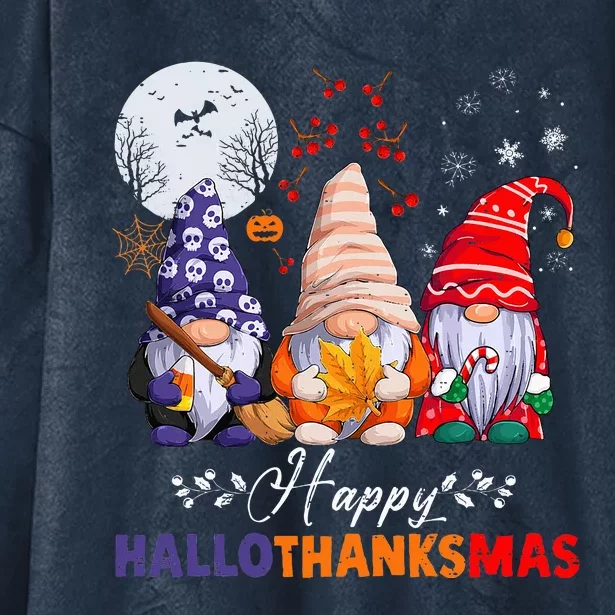 Halloween Thanksgiving Christmas Happy HalloThanksMas Gnomes Hooded Wearable Blanket