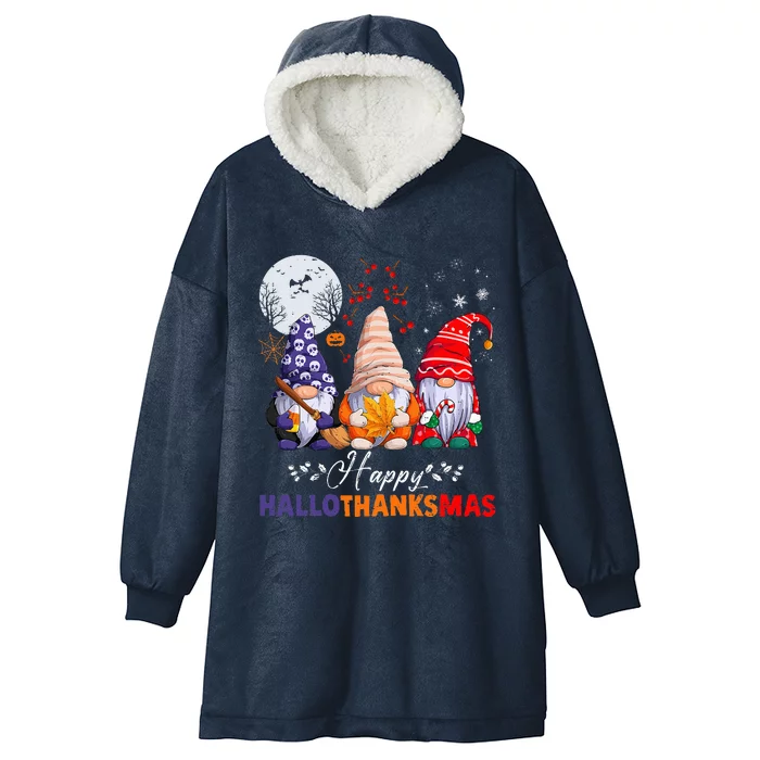 Halloween Thanksgiving Christmas Happy HalloThanksMas Gnomes Hooded Wearable Blanket