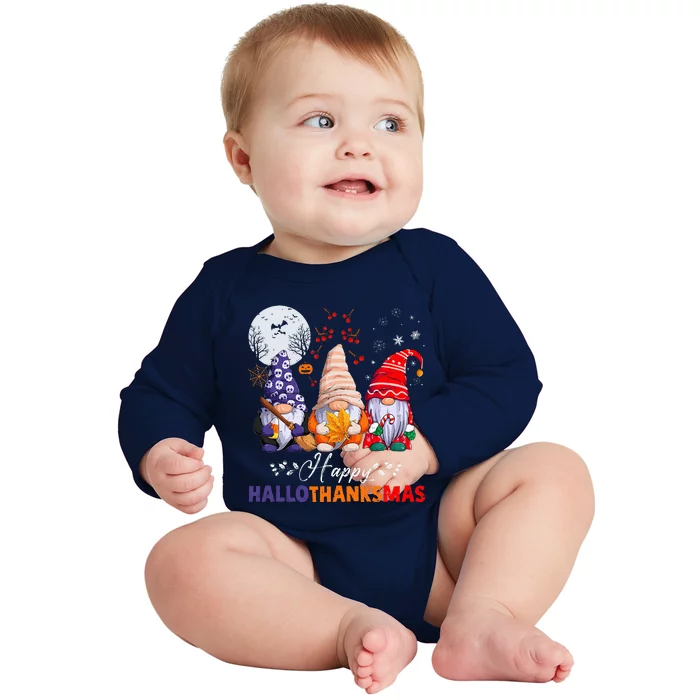 Halloween Thanksgiving Christmas Happy HalloThanksMas Gnomes Baby Long Sleeve Bodysuit