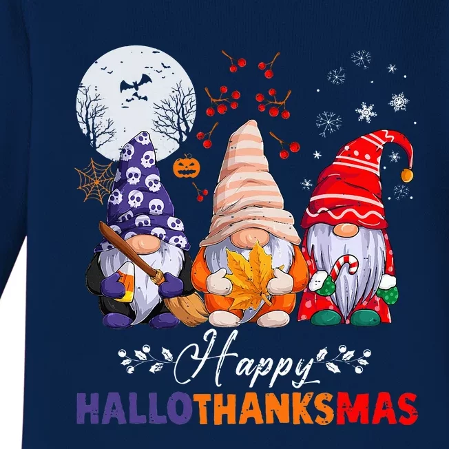 Halloween Thanksgiving Christmas Happy HalloThanksMas Gnomes Baby Long Sleeve Bodysuit