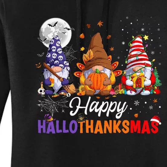 Halloween Thanksgiving Christmas Happy HalloThanksMas Gnomes Women's Pullover Hoodie